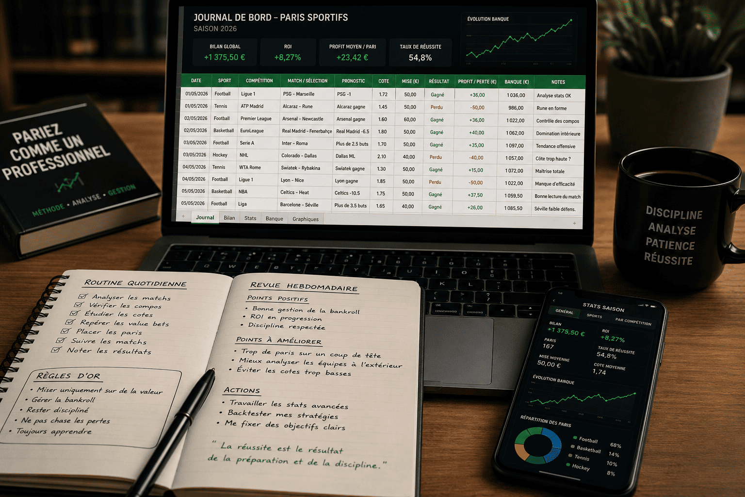 routine et journal de bord d'un parieur professionnel